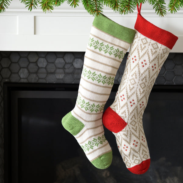 Ecru Patterned Stocking with Green